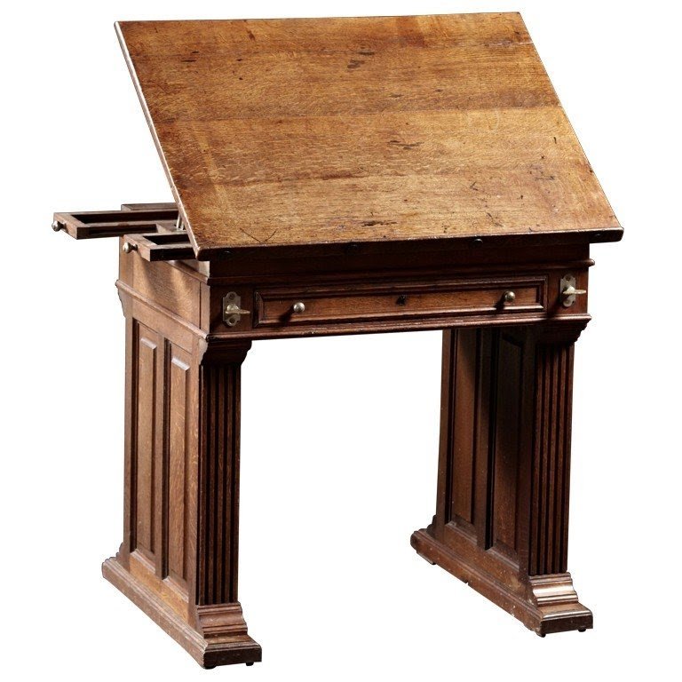 Arts Crafts Period Oak Drafting Table Adjustable Slope