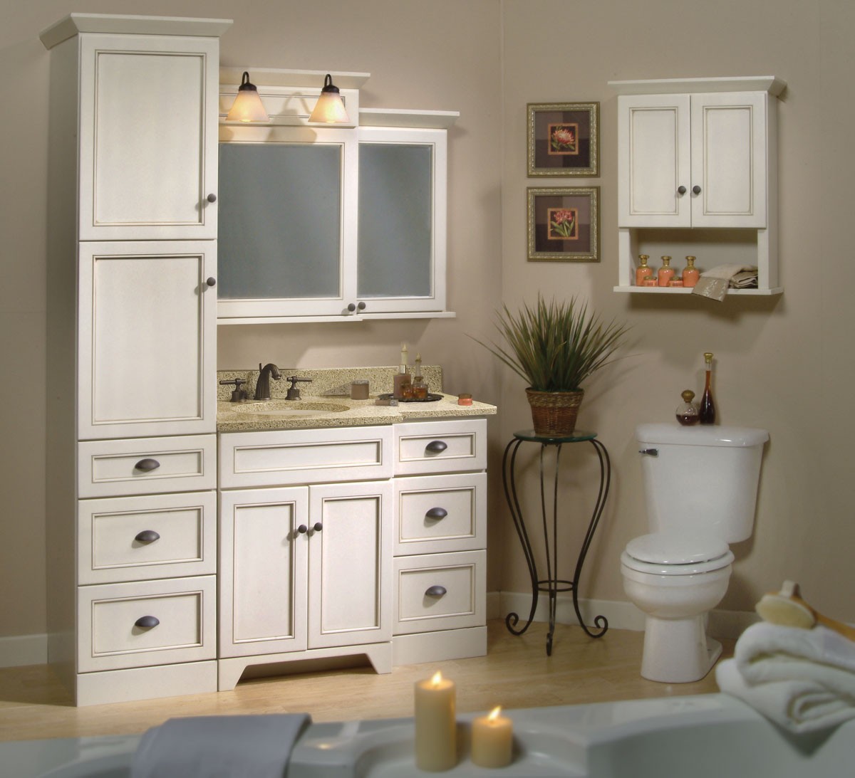 bathrooms with linen cabinets