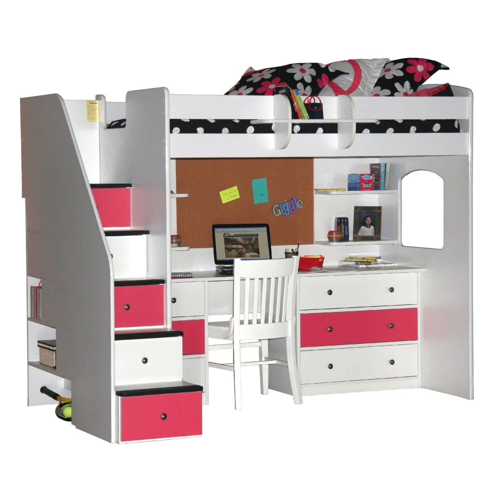 Berg Furniture Utica Twin Dorm Loft Bed With Desk And Storage