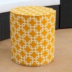 MISC 18 Inch Lemon Pale Yellow Papasan Foot Stool Coastal Rattan Ottoman Round Microsuede Bohemian Frame with Padded Cushion Tufted Thick Pad 