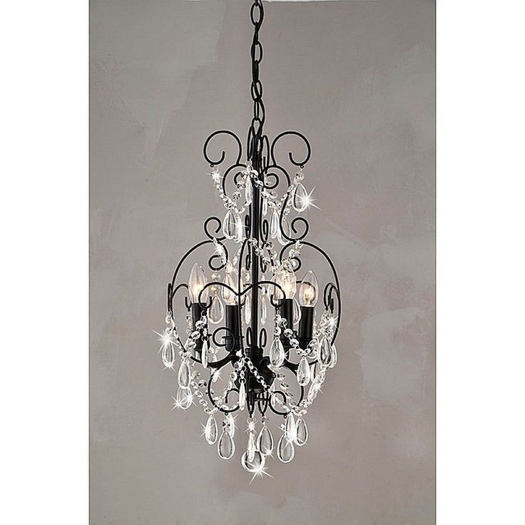 Dainty black and crystal 4 light chandelier