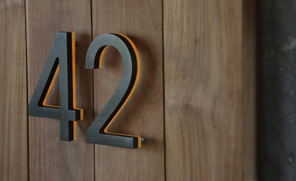 Illuminated bronze house numbers 8 outdoor backlit signs modern house