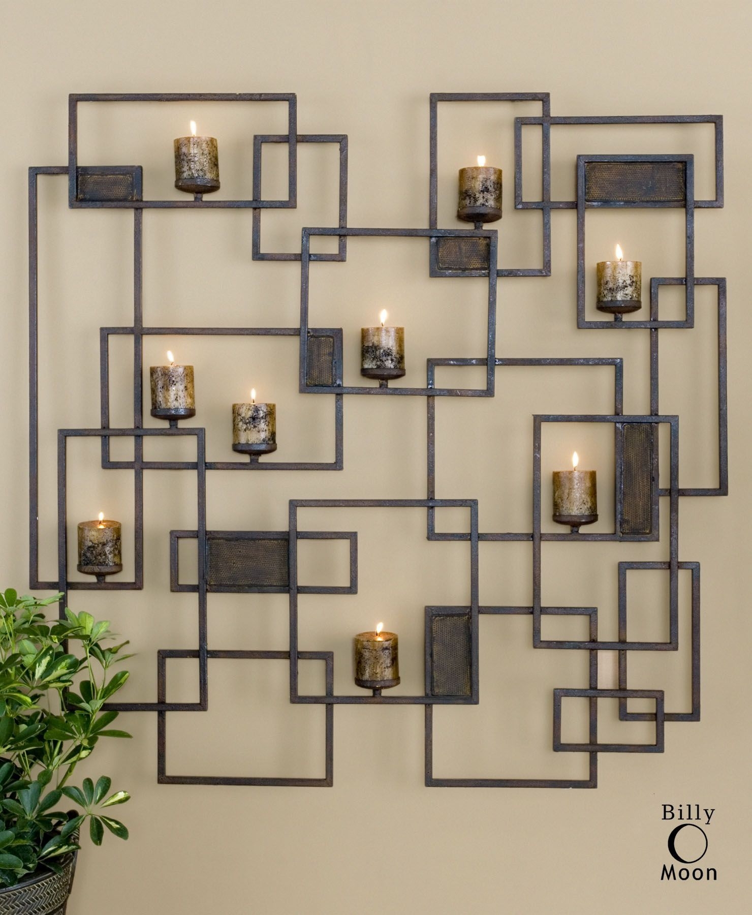 Large Modern Candle Wall Sconce 9 Holders Metal Contemporary Brown Finish Decor