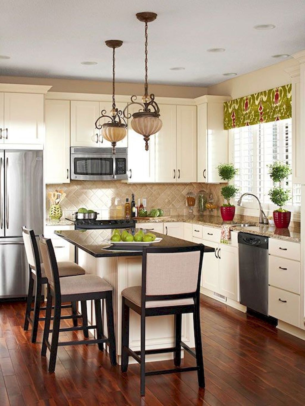 Kitchen island with online seating on 2 sides