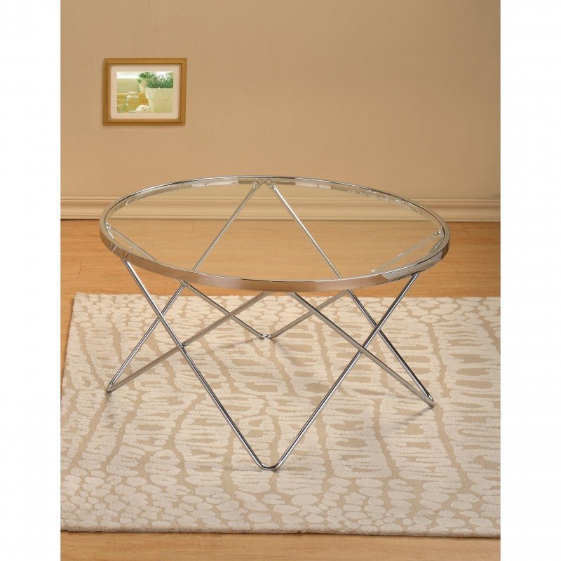 Modern Chrome And Glass Round Cocktail Coffee Table
