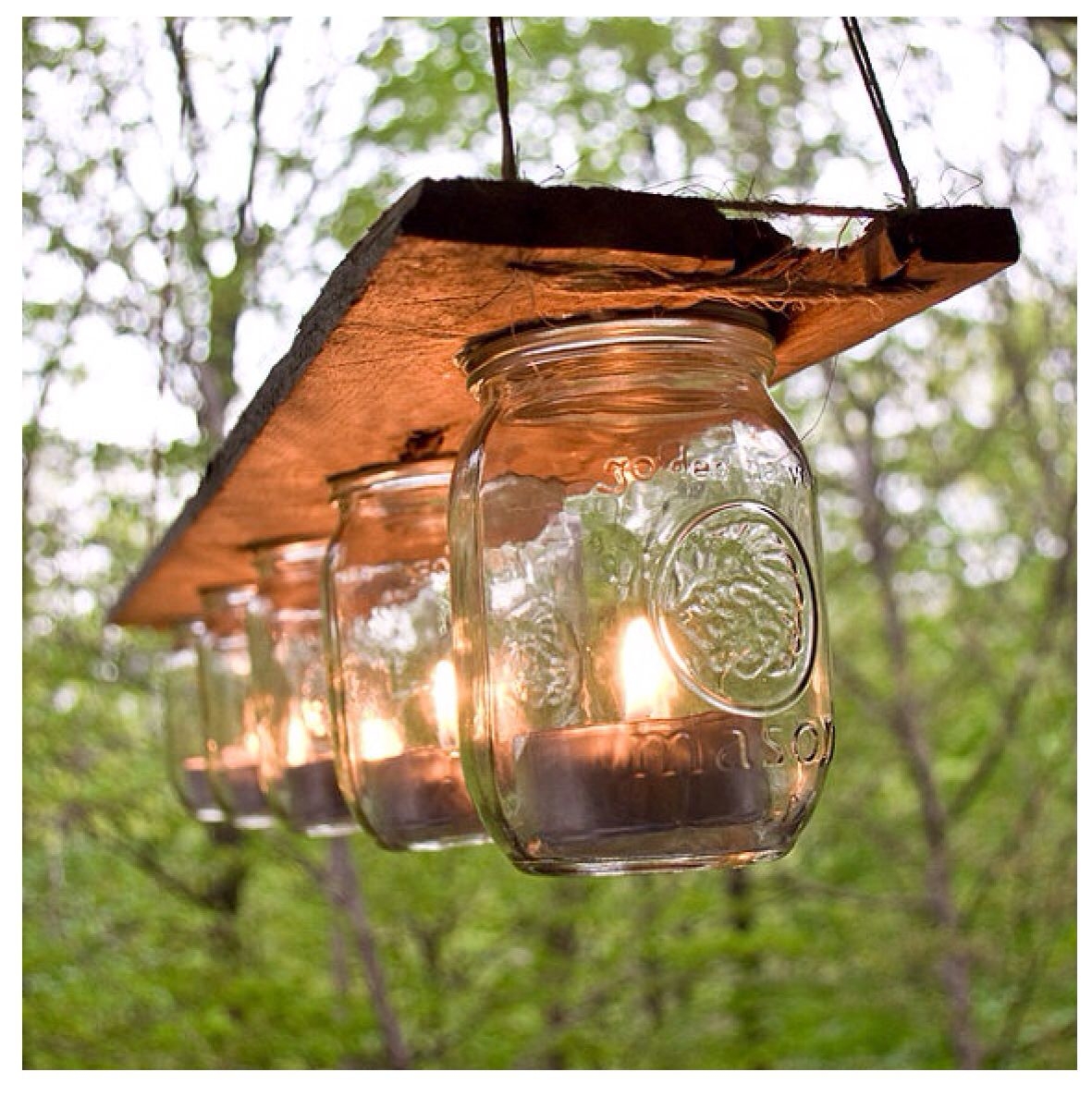 Outdoor mason jar and wood candle