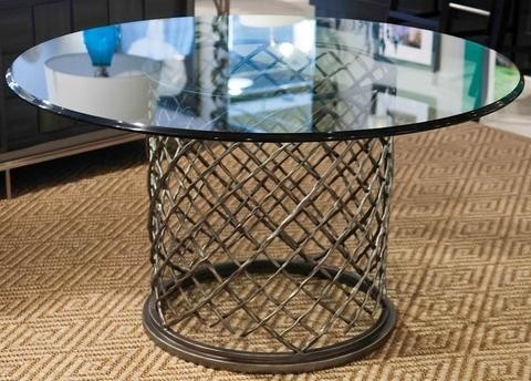 Round glass table with metal base