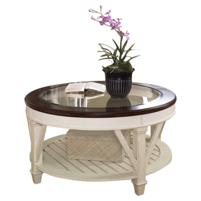Round wood coffee table with glass top 1