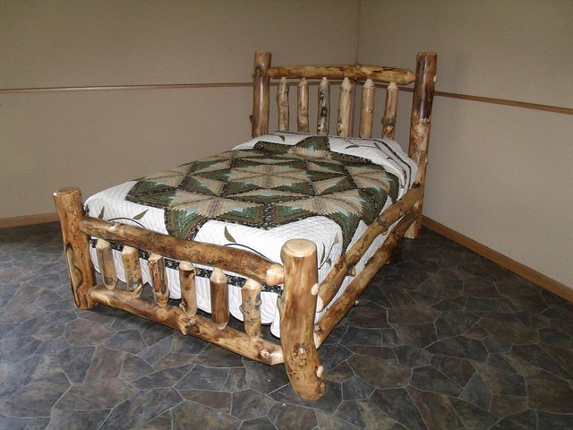 Rustic Aspen Log BEDROOM SET- KING -Complete Bed, Armoire, Nightstand