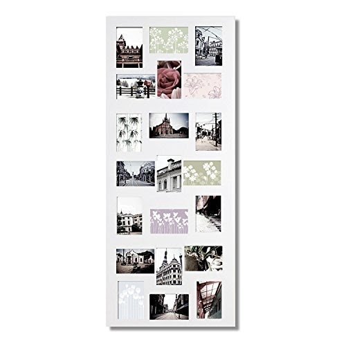 Adeco White Wood 21 Openings Wall Collage Picture Frame, 4 x 6-Inch