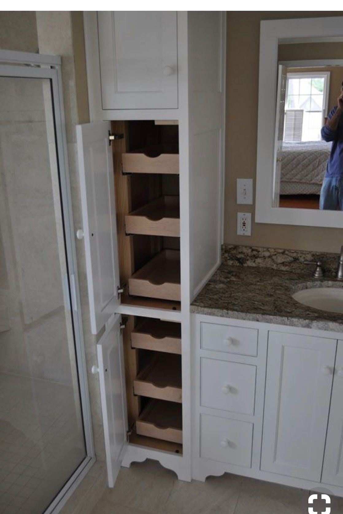 Bathroom vanity with attached deals linen cabinet