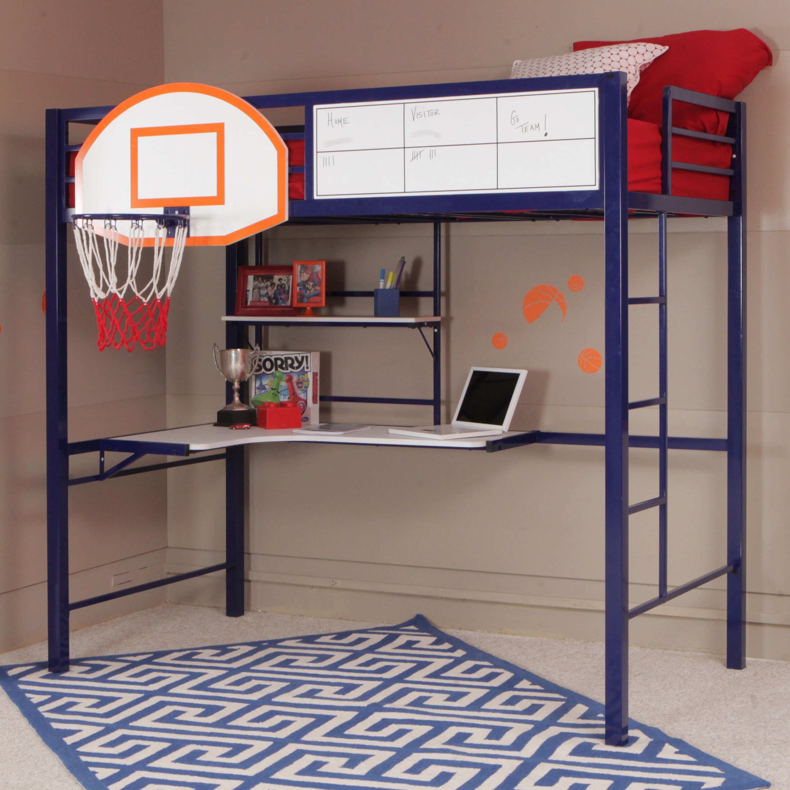 Hoops Basketball Twin Loft Bed with Desk