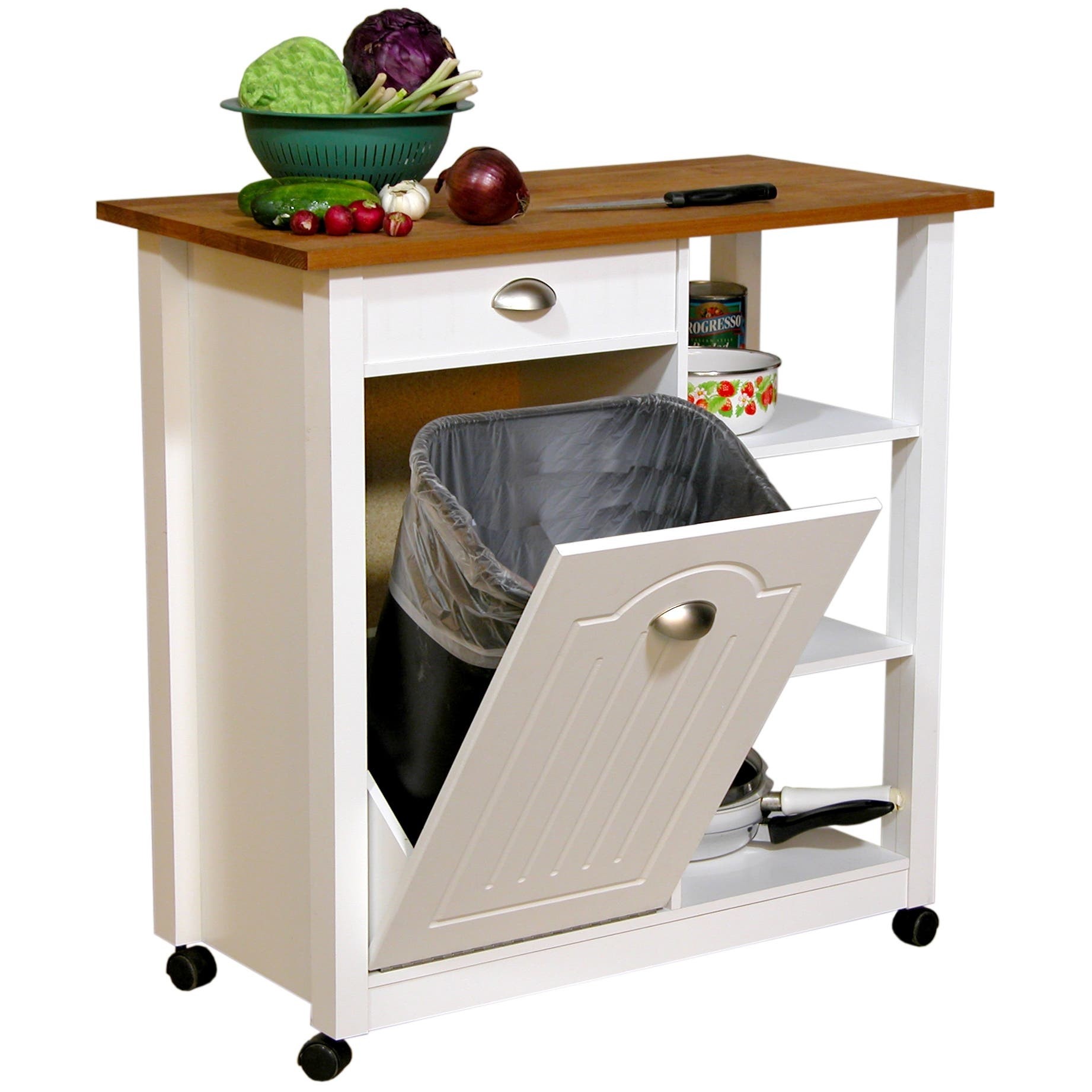 Rubber Wood Kitchen Trash Cabinet with Single Trash Can Holder and