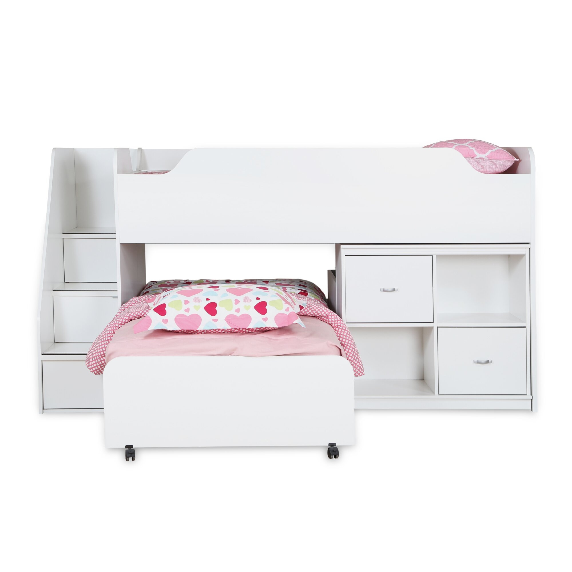 Mobby Twin Loft Bed with Trundle and Storage Unit