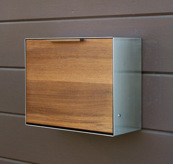 Modern post mounted mailbox teak and