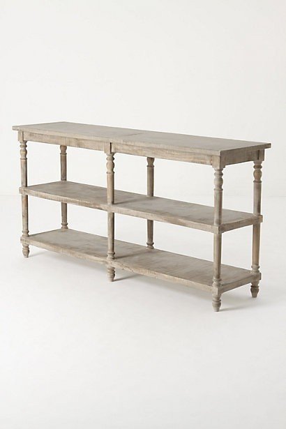 long console table with shelves