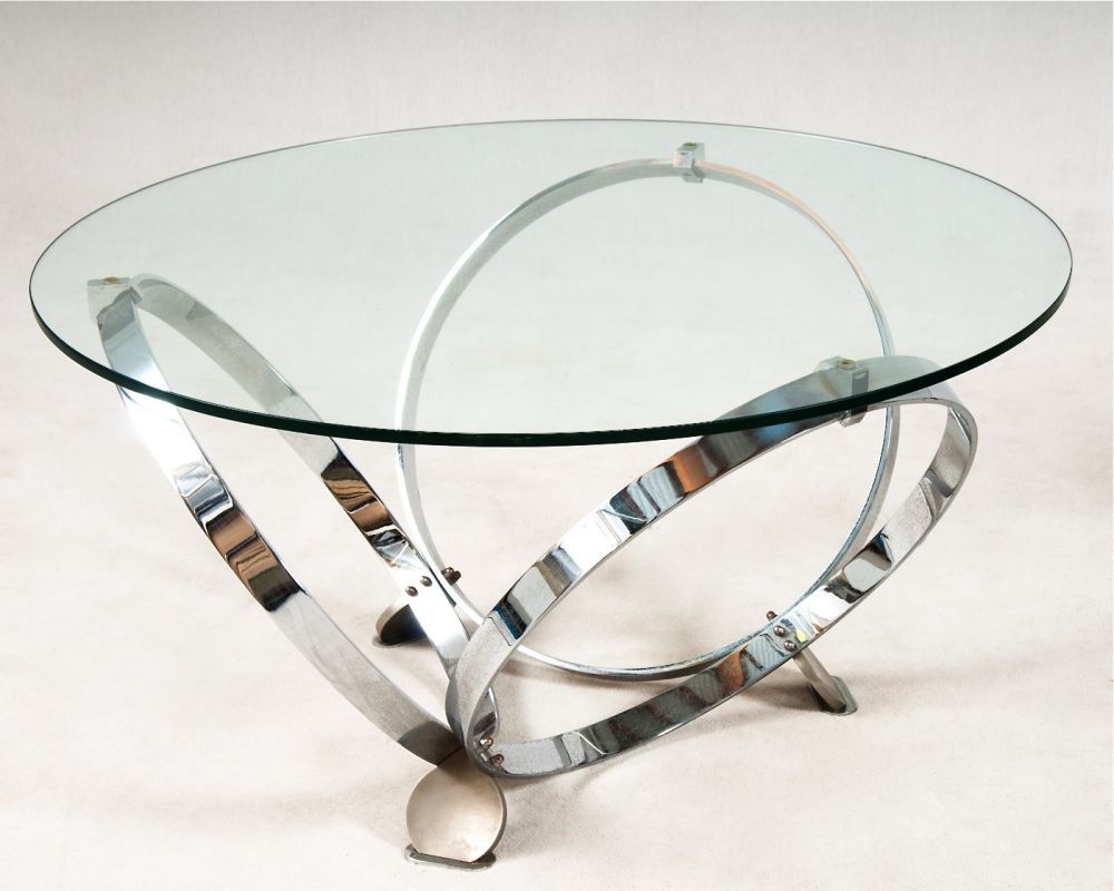 Round glass coffee table metal base 1