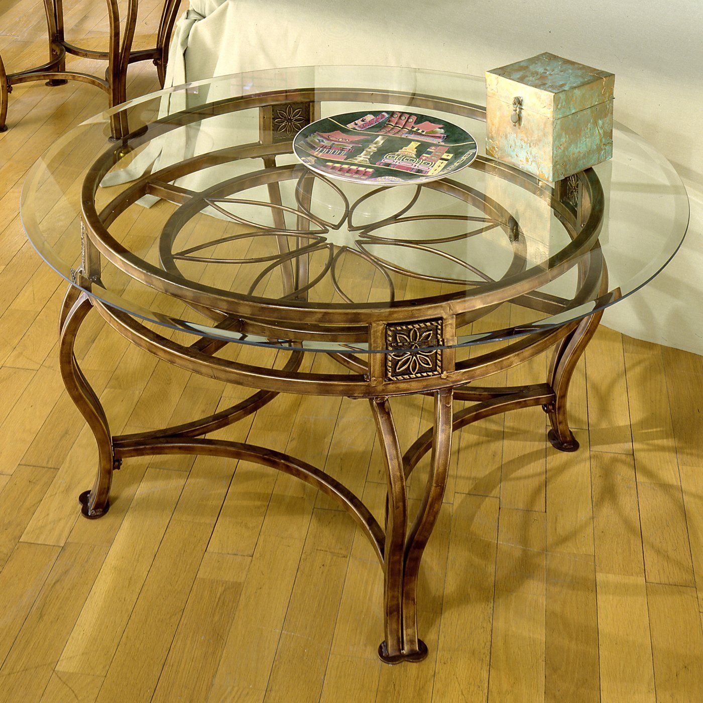 Round glass coffee table metal base 2