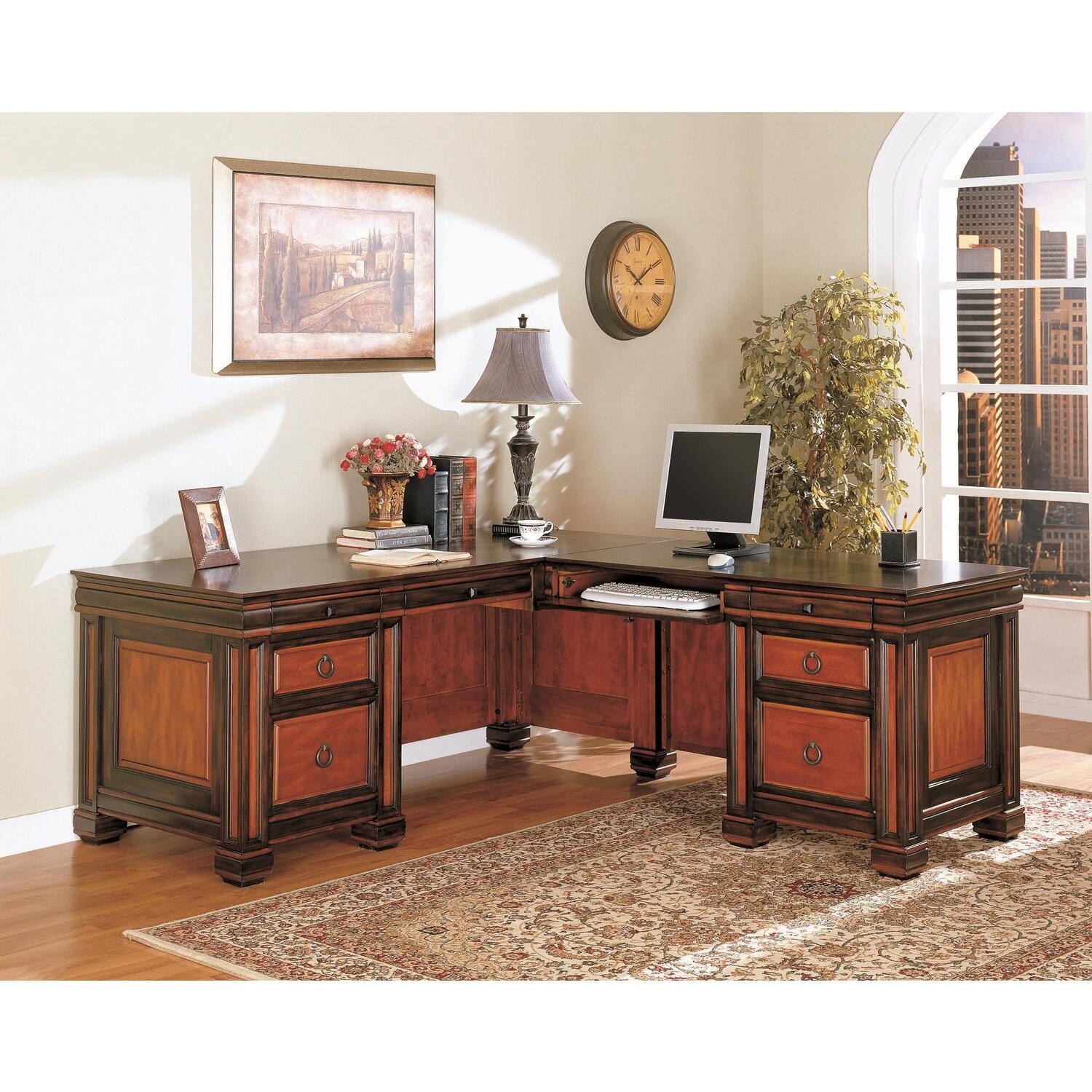 Solid wood l shaped desk with hutch