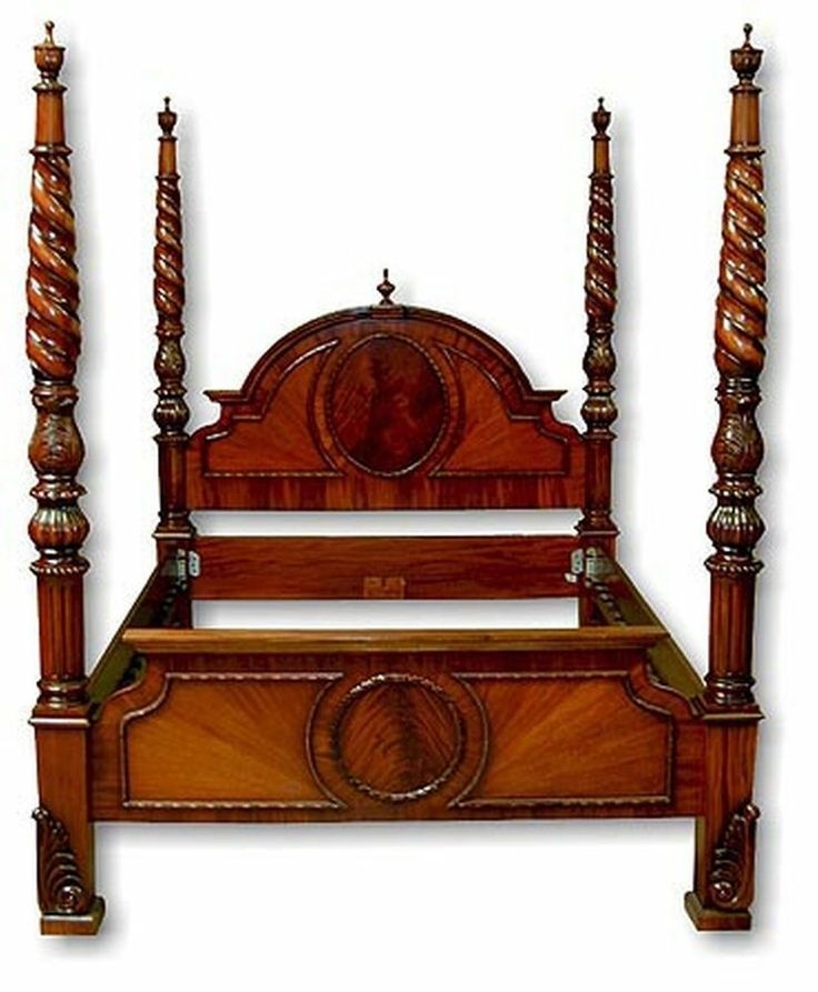 Cameo 4 Poster Carved Bed Mahogany Traditional Style Queen King Size