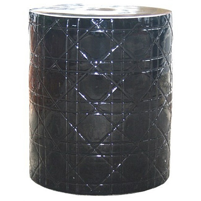 Cane round black ceramic garden stool