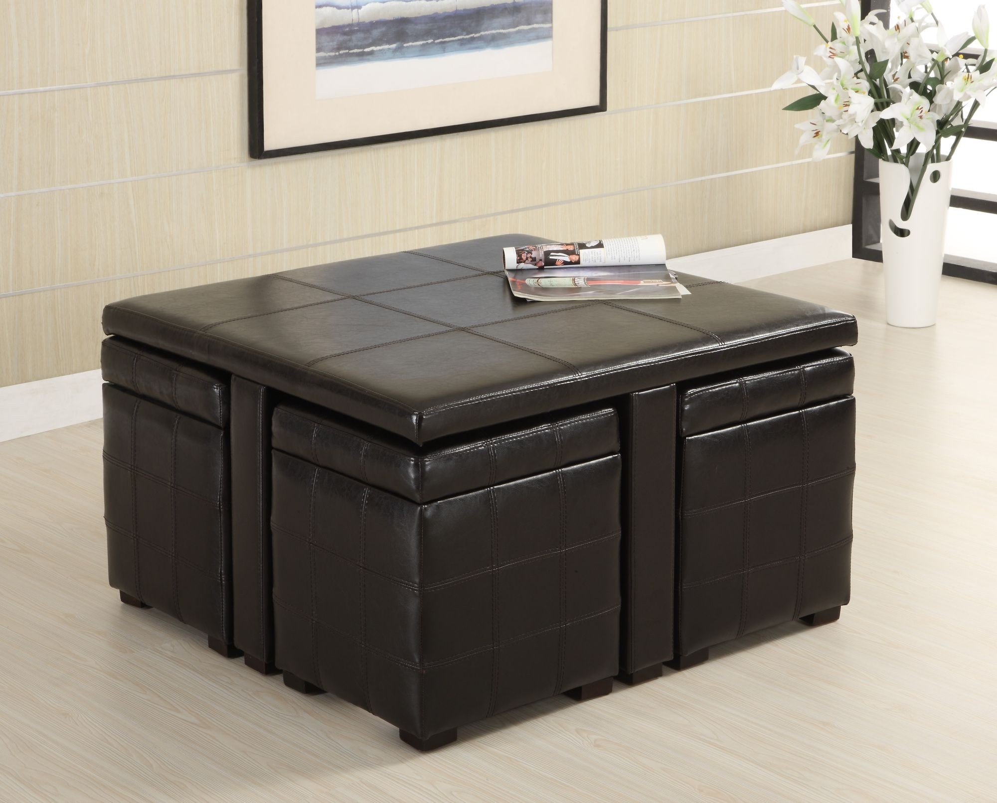 Ceres leatherette 5 piece coffee table and ottoman set in