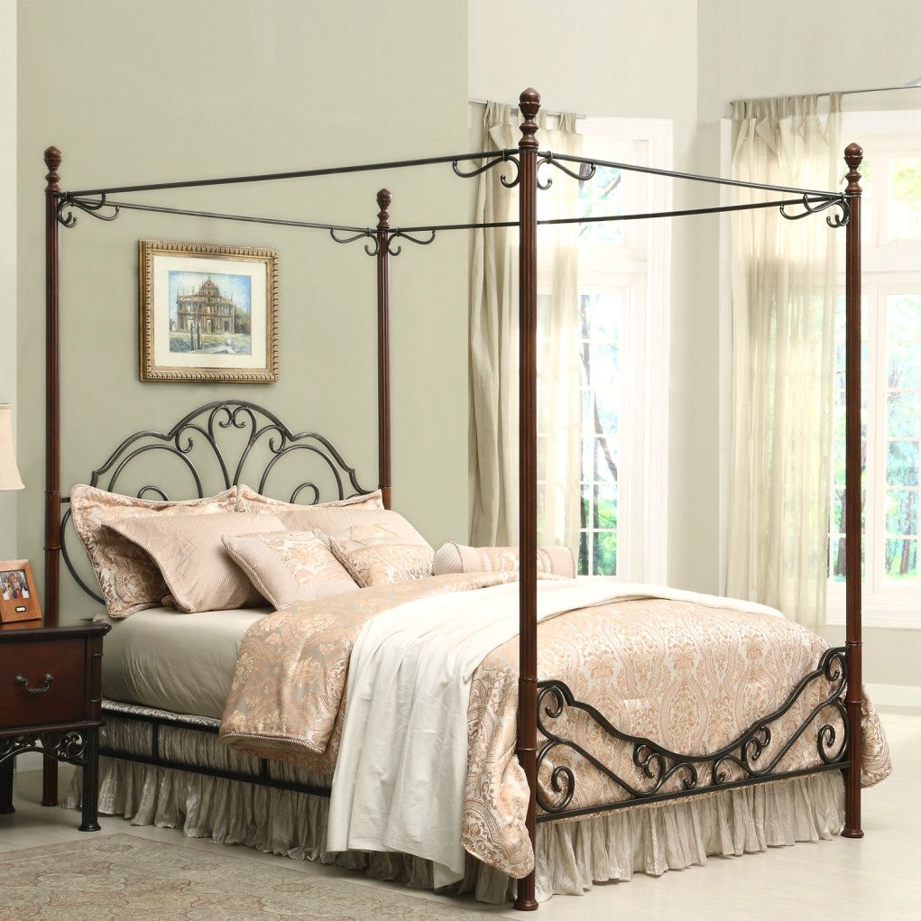 Ethan home leann bronze metal queen size canopy bed