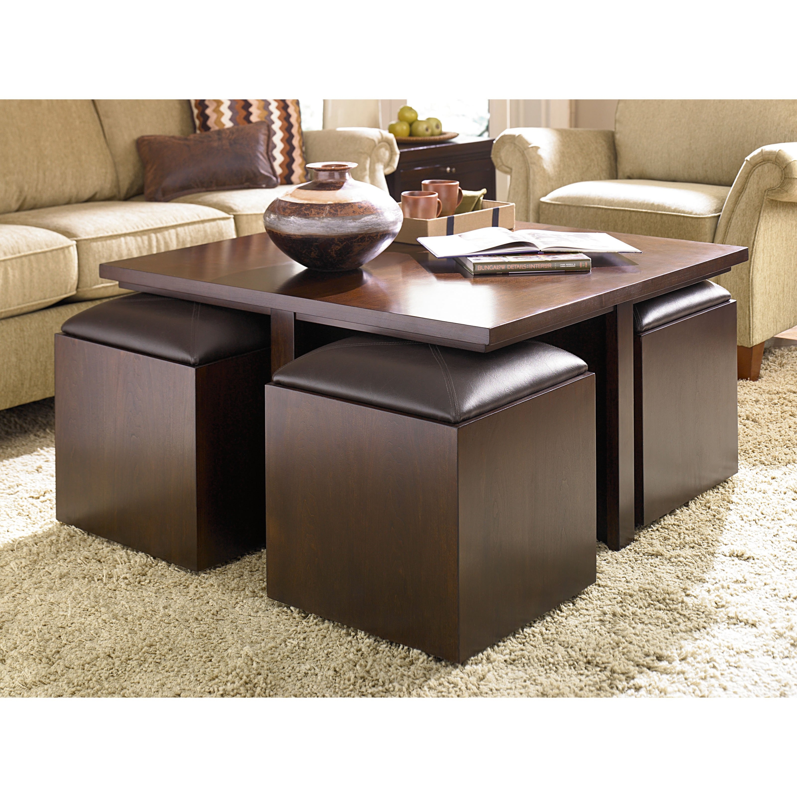 Hammary cubics coffee table with nested ottomans