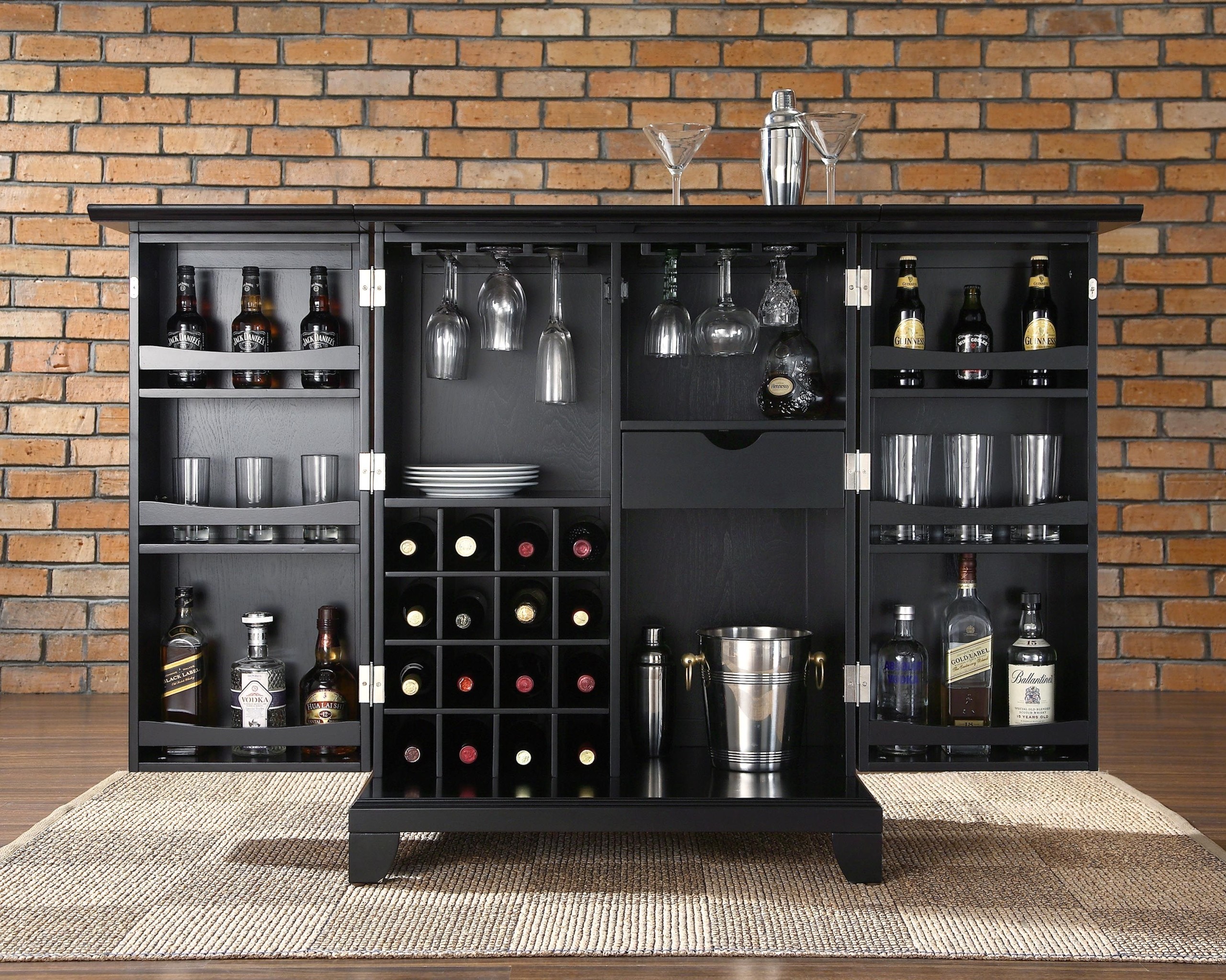 armoire turned into bar storage- yeah this is a necessity in my