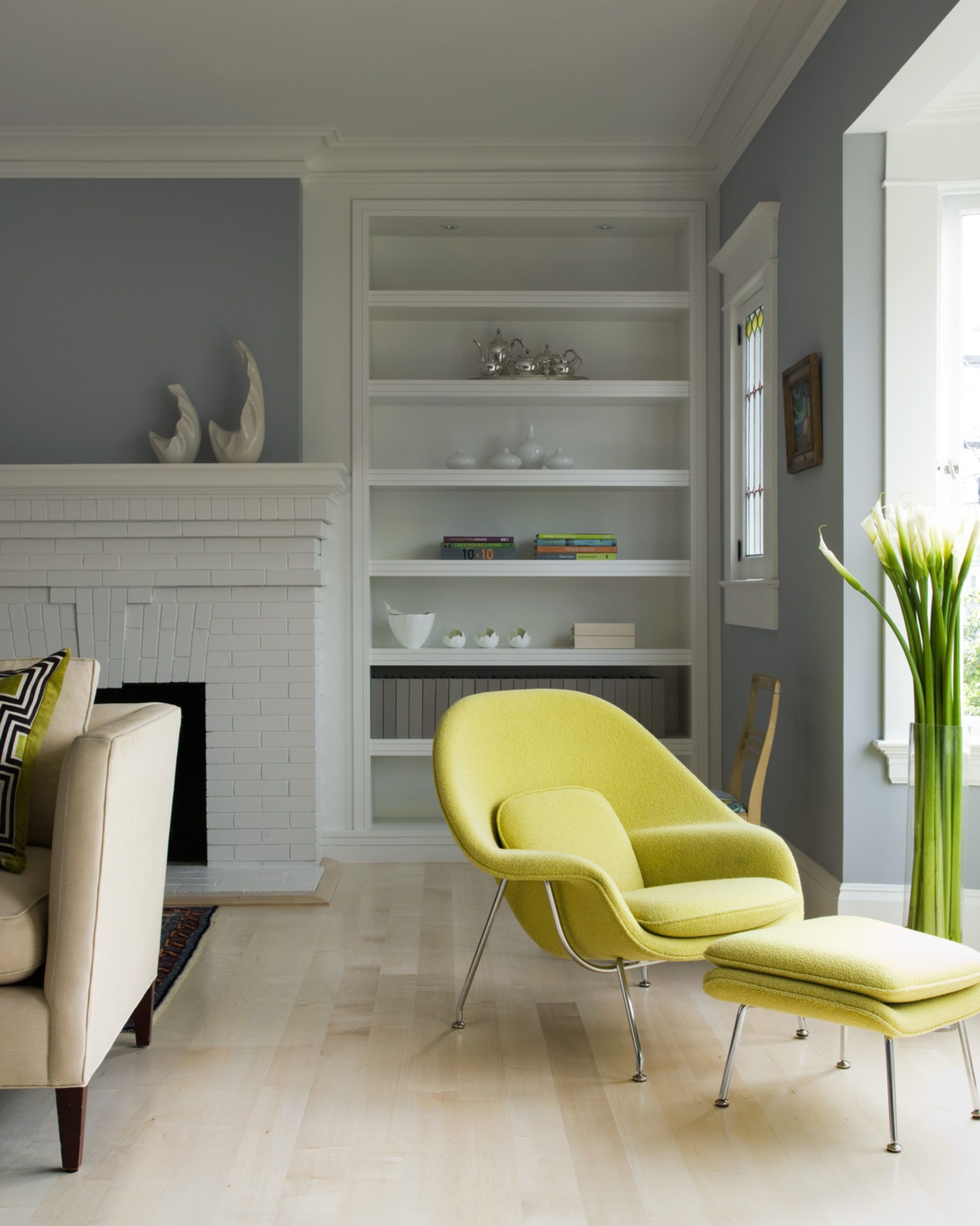 Beautiful pair of lime green chairs with downfield cushions