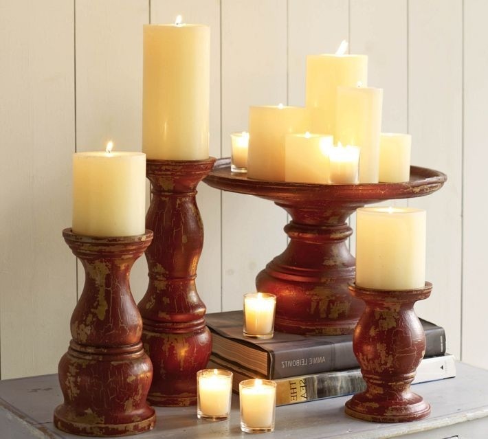 Montauk carved wood candle holders chippy red