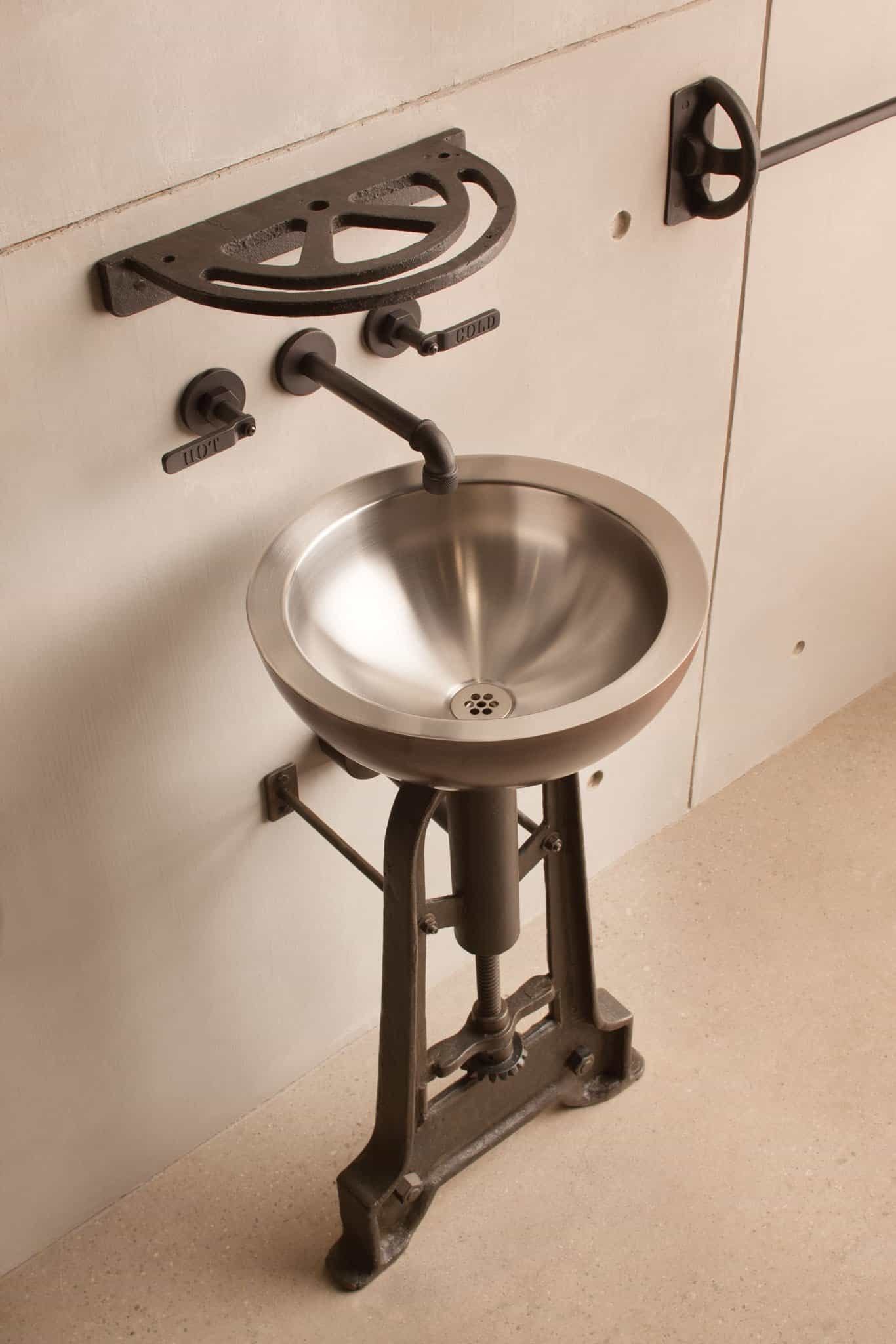 Stone forests industrial pedestal with beveled round vessel sink mixes