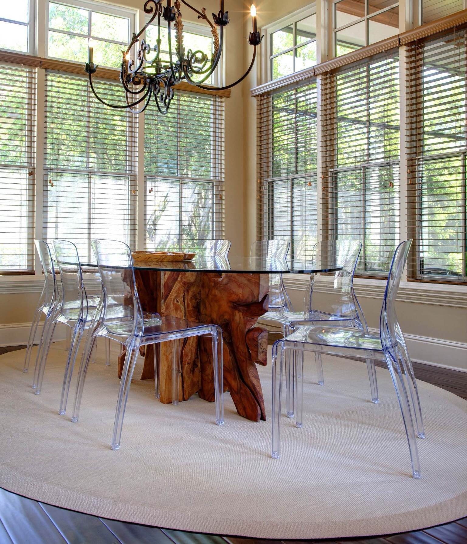 Oval glass top store dining table