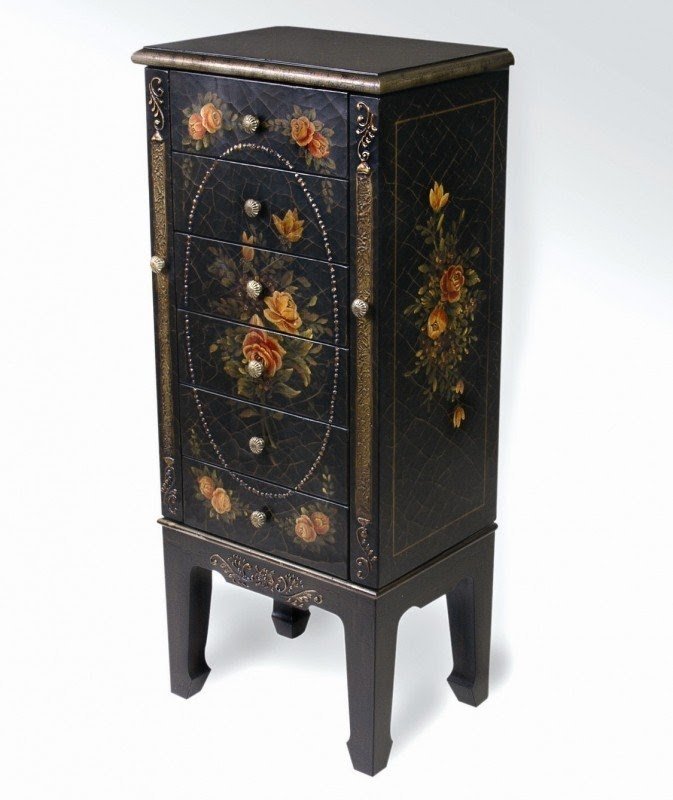 Floral Jewelry Armoire with Mirror