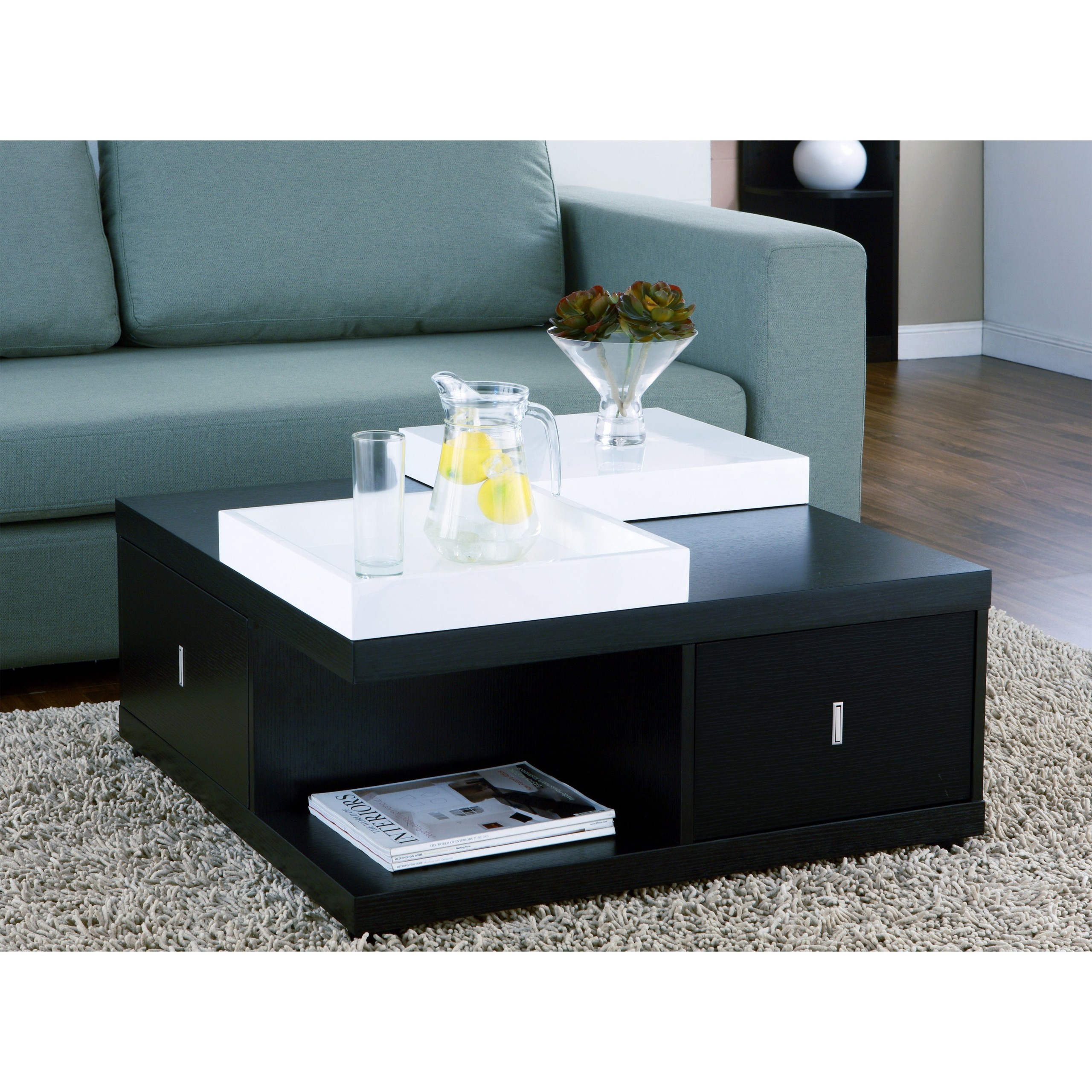 Mareines Black Coffee Table With Serving Trays