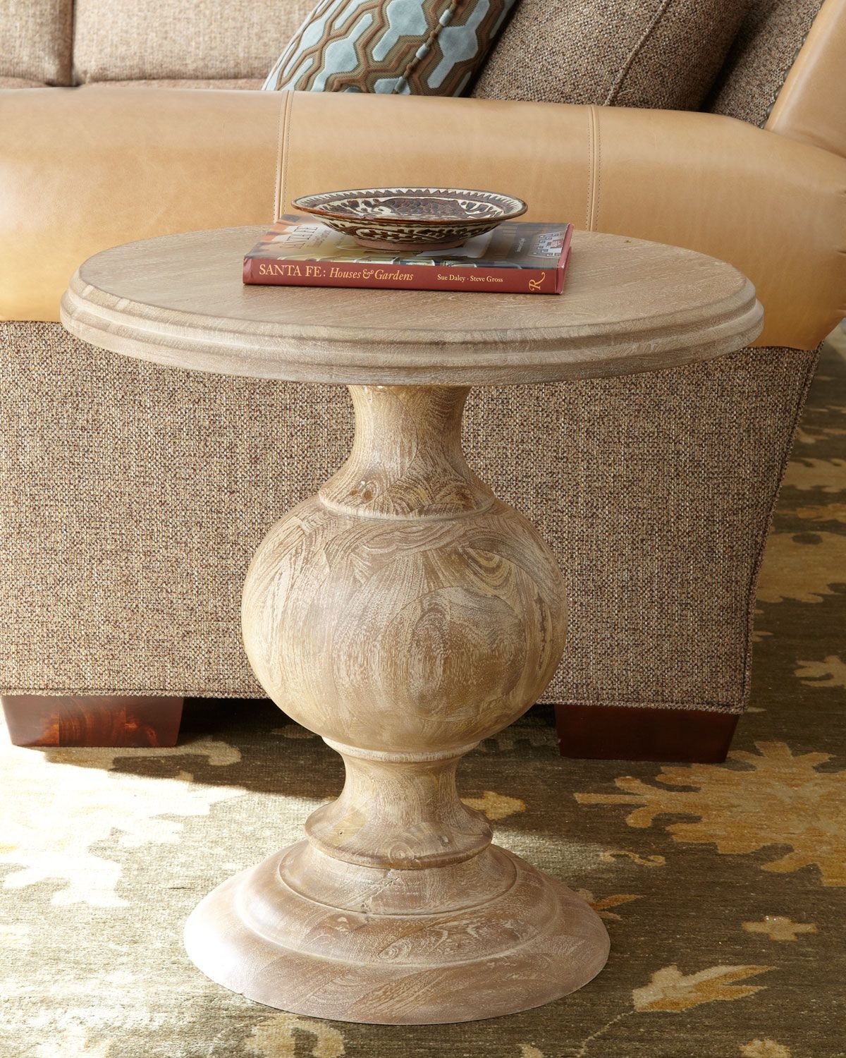 Wood pedestal side table