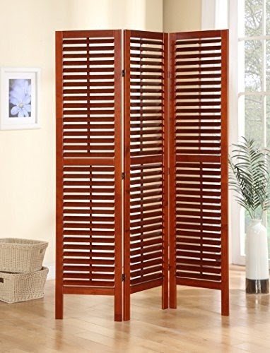 3 Panel Solid Wood Screen Room Divider with Full Length Shutters, Walnut