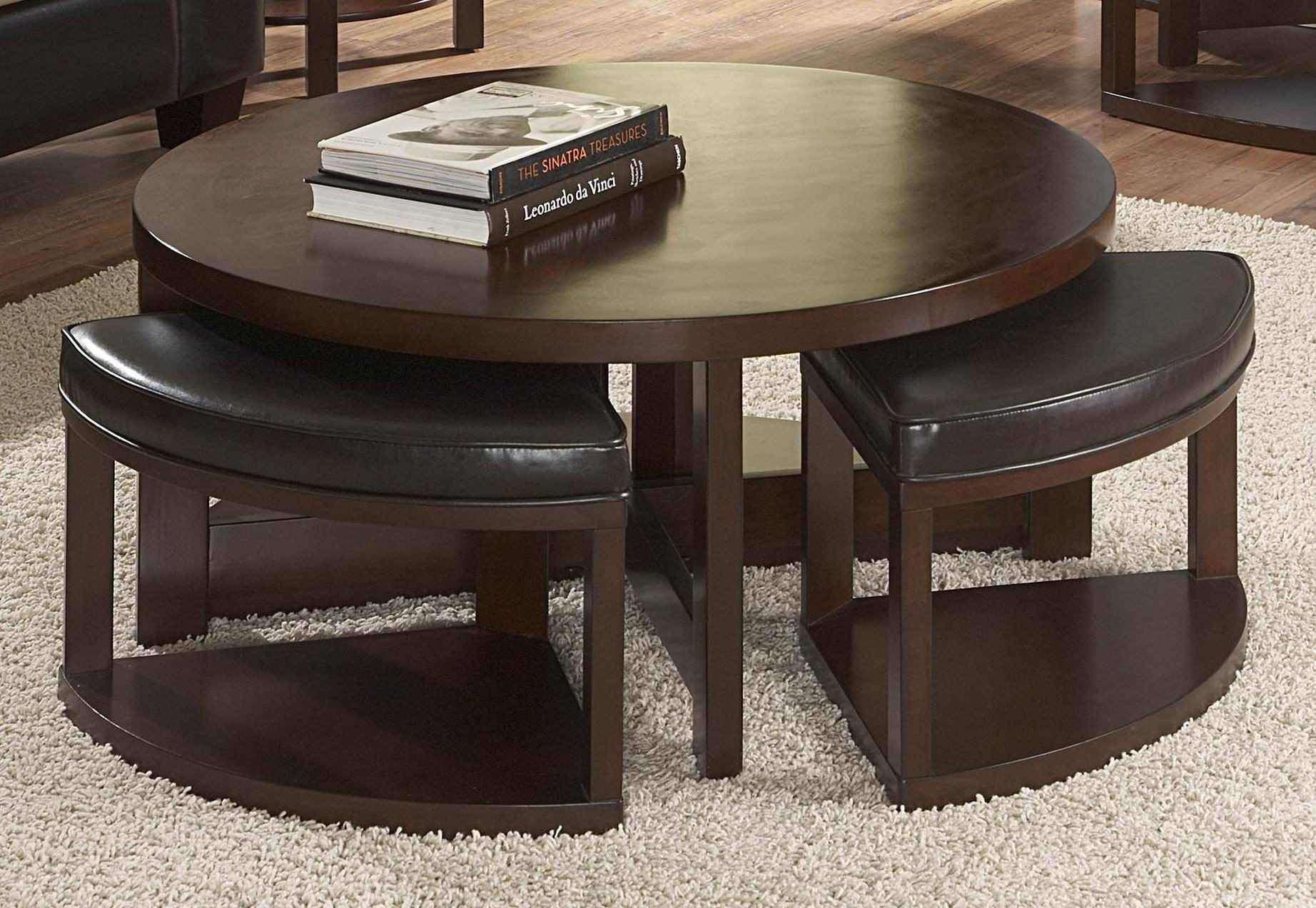 5pc cove brown cherry wood coffee table set w stools