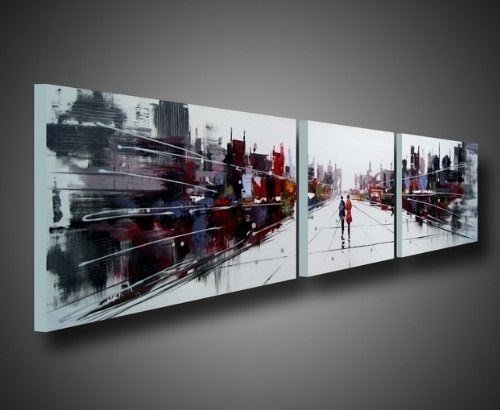 76 In.w X 20 In.w Dream City Landscape Oil Painting Gallery-wrapped Hand Painted Modern Abstract 3 Piece Wall Art
