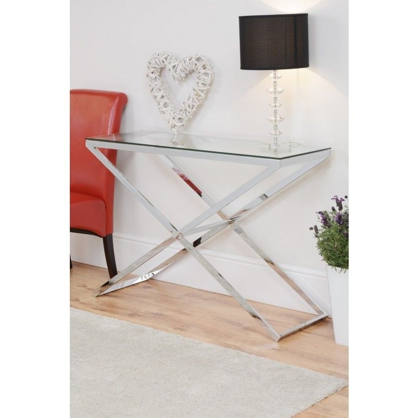 Anikka Modern Chrome And Glass Console Coffee Bedside Side Lamp Hallway Table