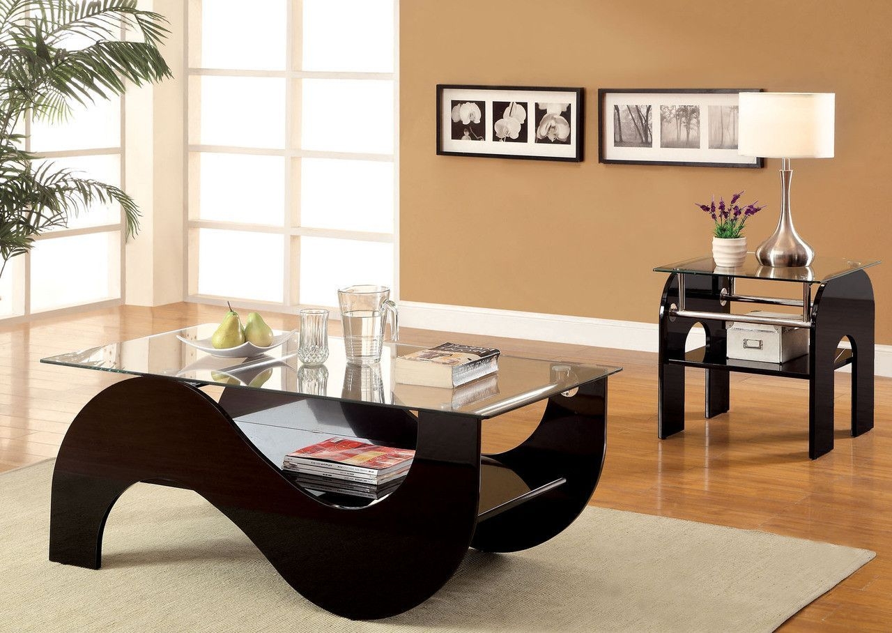 Armen Living Modern Coffee Table in Black and White High Gloss Lacquer