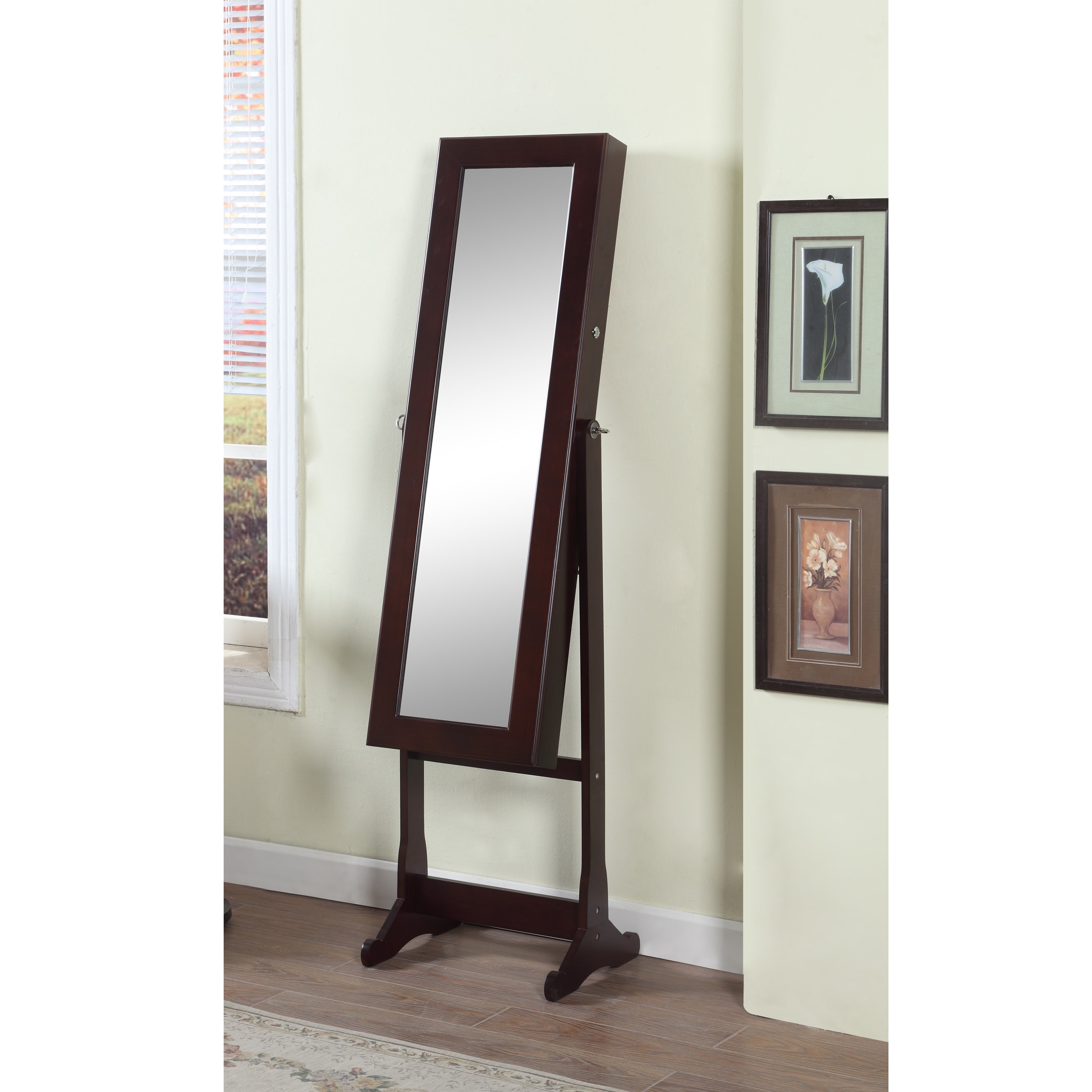 Artiva Usa 63 Inch Walnut Floor Standing Mirror And Jewelry Armoire With Led Light