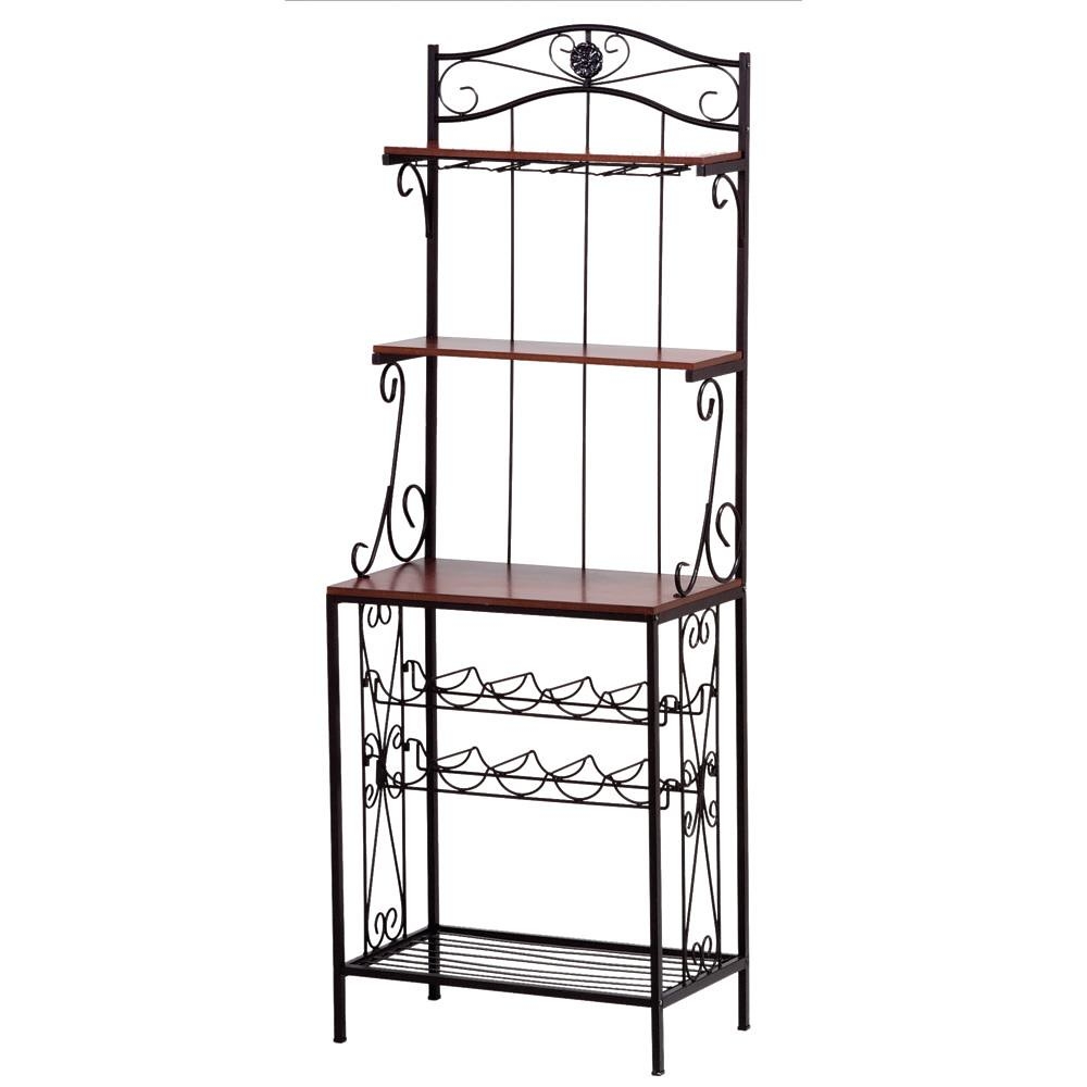 bakers rack with wine glass holder