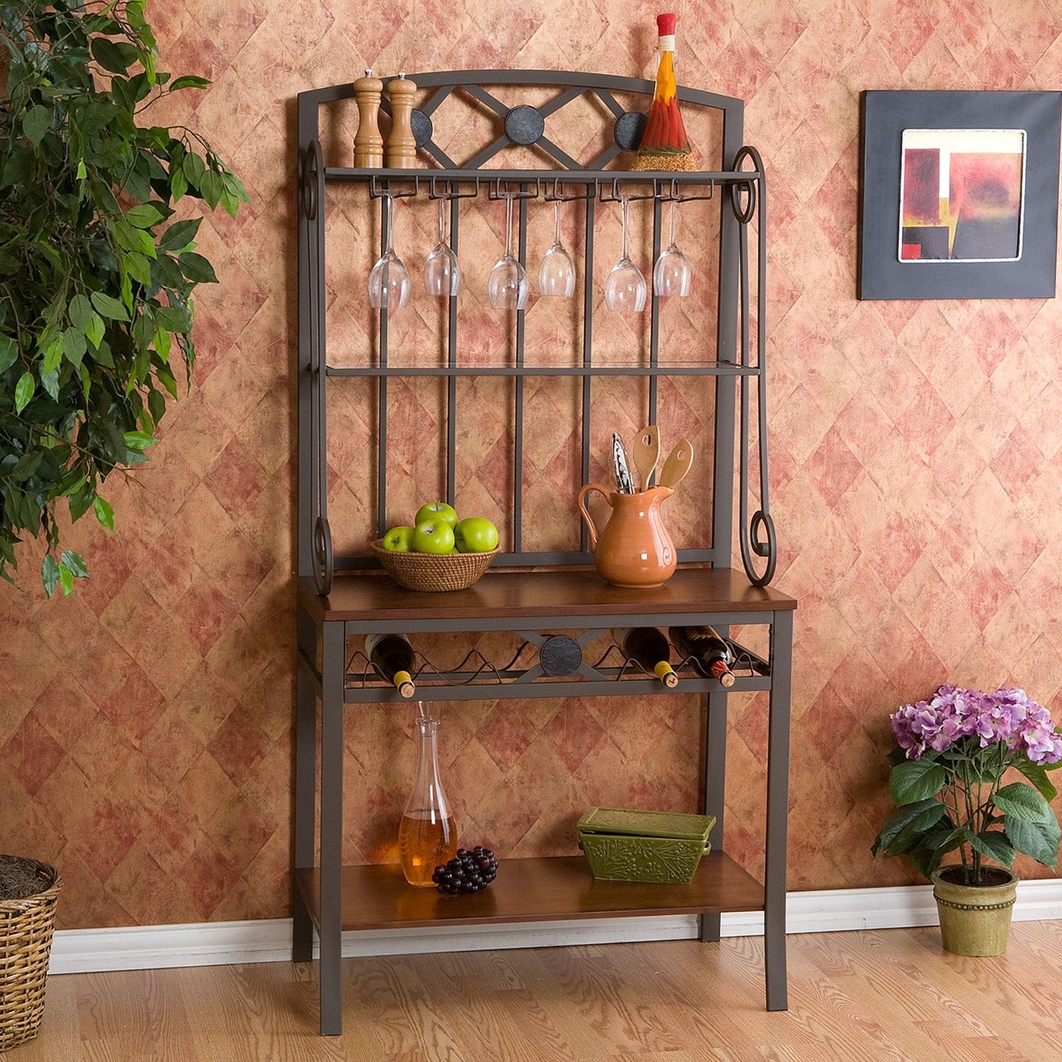 Metal Bakers Rack With Wine Storage - Ideas On Foter