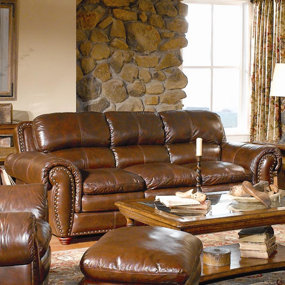 Brown Leather Couch With Nailheads 