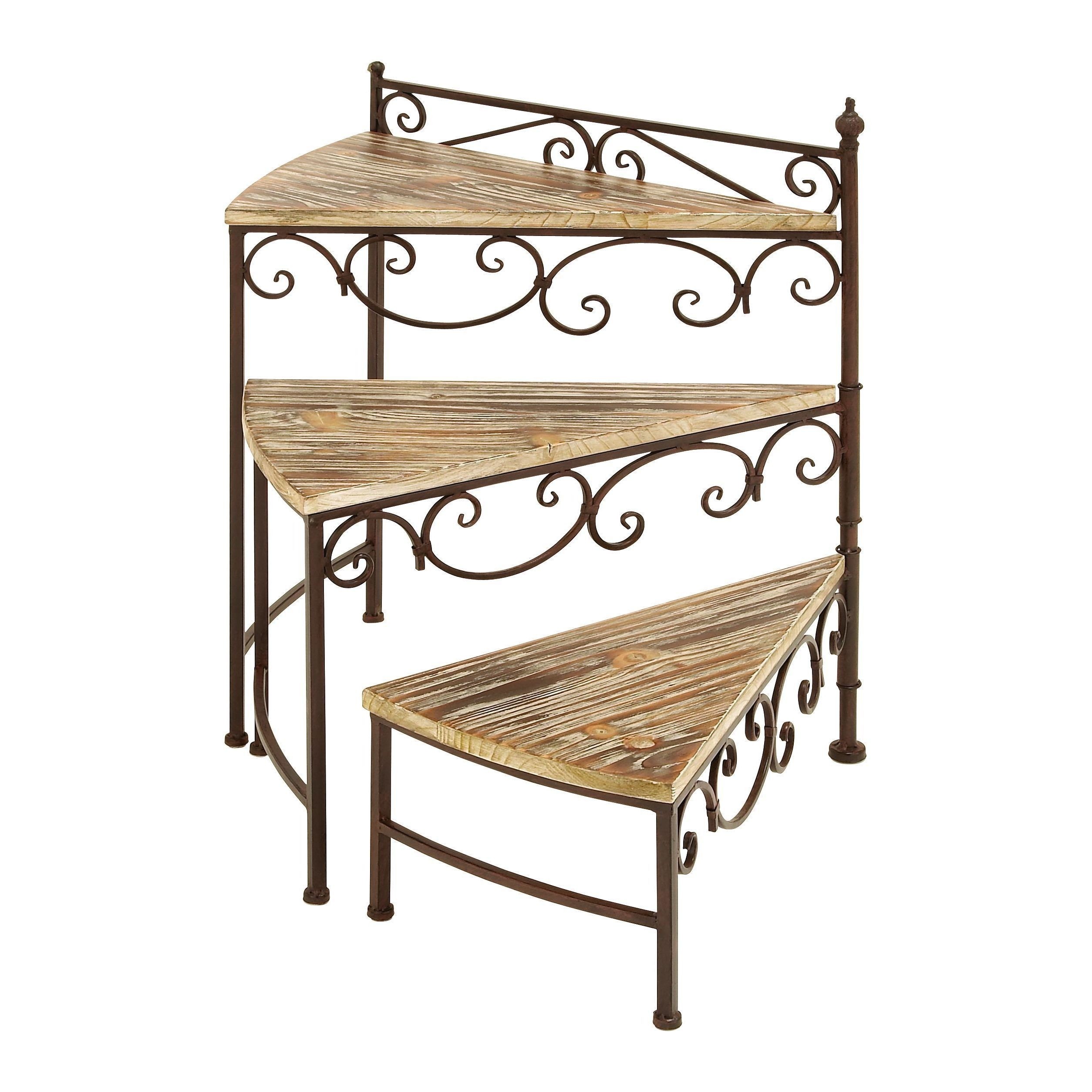 Deco 79 66552 Metal/Wood Rotating Stair Step Planter Stand, 22 by 26-Inch