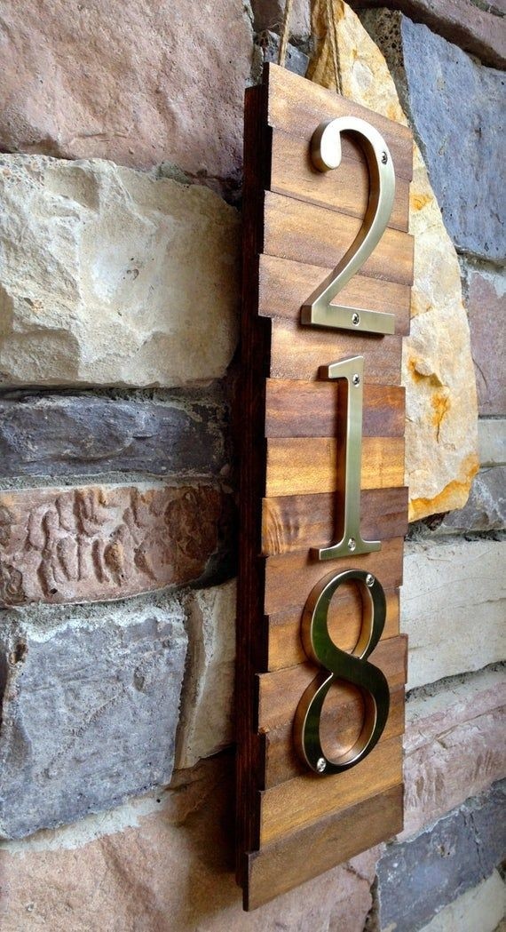 Decorative house number plaque 3s wooden