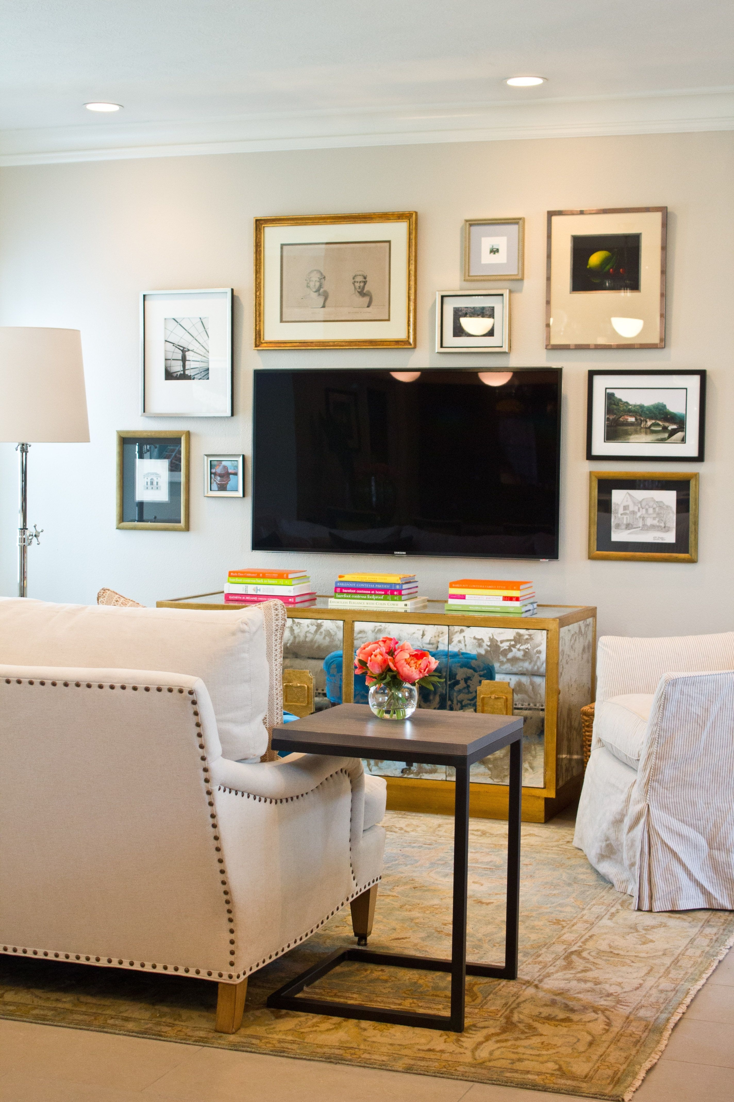 Tv above shop console table