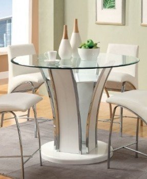 Furniture of America Priscilla Round Counter Height Dining Table, High Gloss Base, White