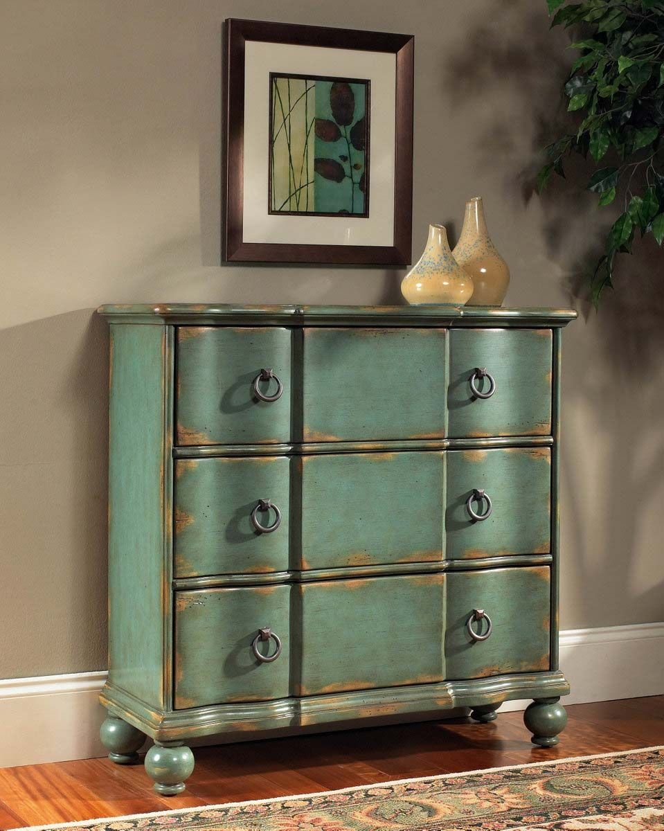 Hand-painted Distressed Sage Green Accent Chest.